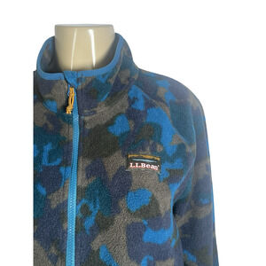 L.L.Bean Pullover Womens 1X Blue Gray Camo Fleece Half Zip Kangaroo Pocket Warm